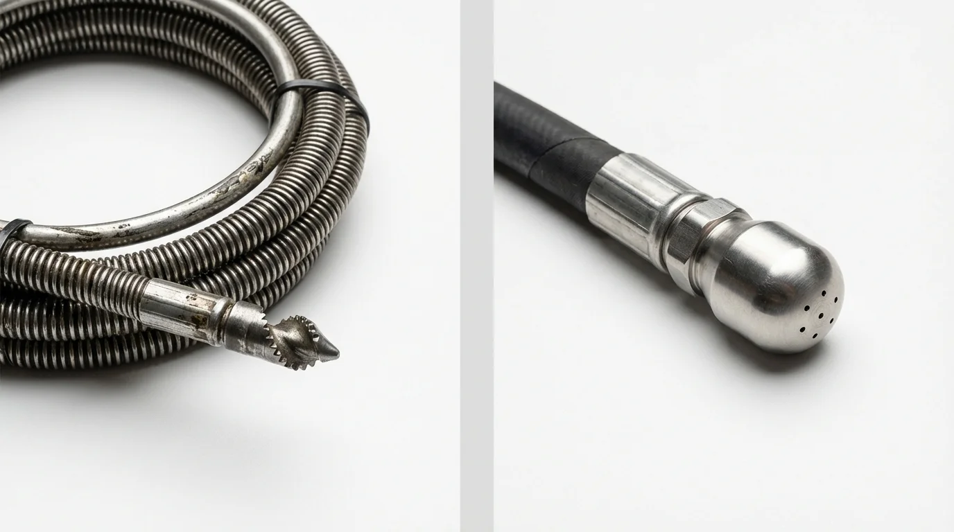 Drain snake cable and hydro jetting nozzle used for drain cleaning in Dunsmuir, CA
