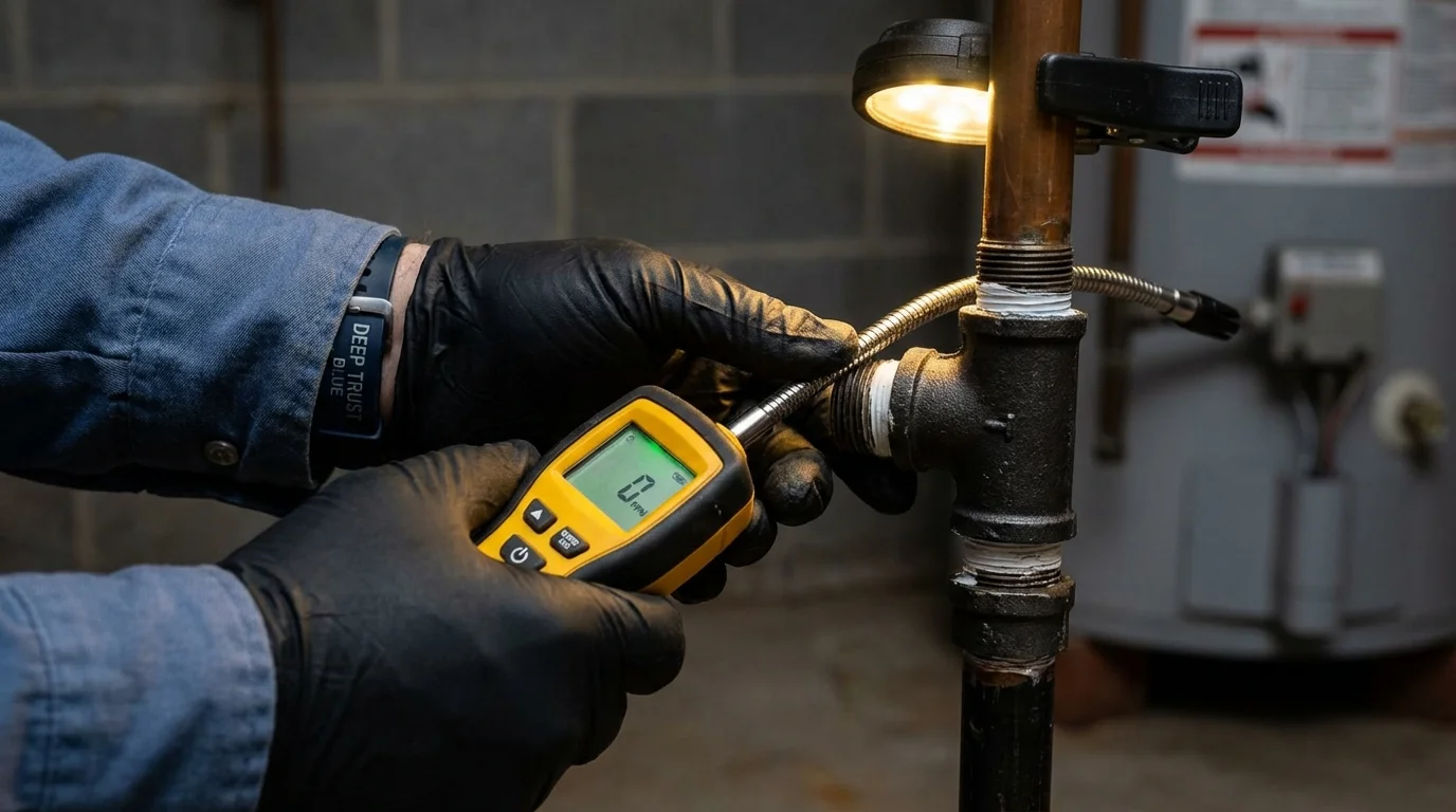 Gas leak detection with electronic sniffer by Johns Plumbing LLC in Dunsmuir