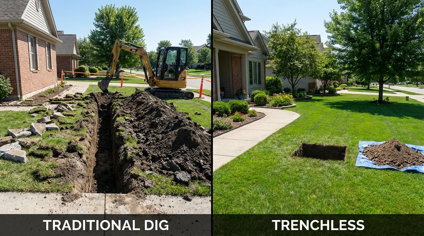 Trenchless sewer repair with minimal yard damage versus traditional excavation in Dunsmuir, CA